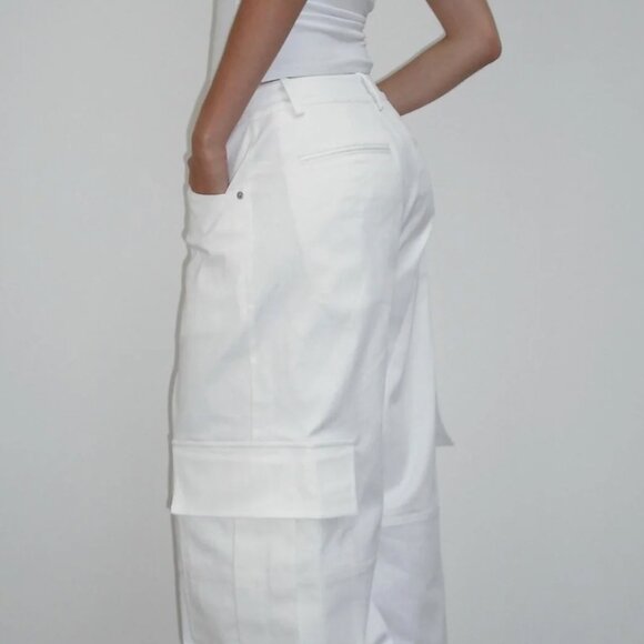 NWT Local European White RELAXED DENIM CARGO Oversized Pants Size Small - Picture 3 of 7